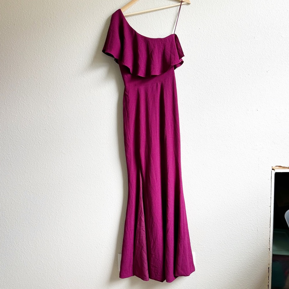 Dress The Population Dark Magenta One Shoulder High Slit Ballgown Size Small